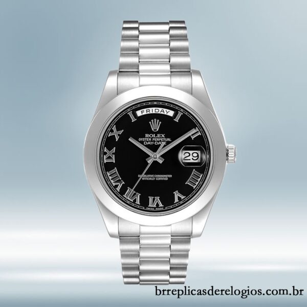 Rolex Day-Date 218206 41mm masculino Tom prata mostrador preto - Imagem 2
