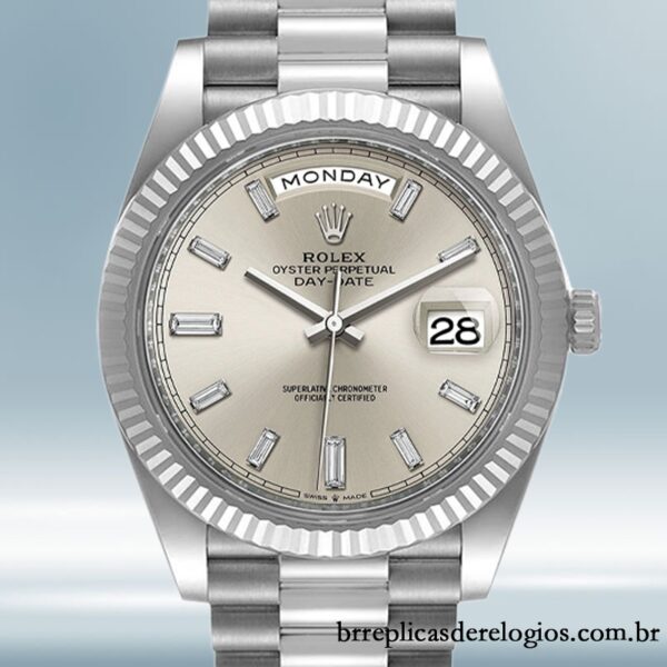 Rolex Day-Date m228236-0002 40mm masculino Tom prata pulseira do presidente