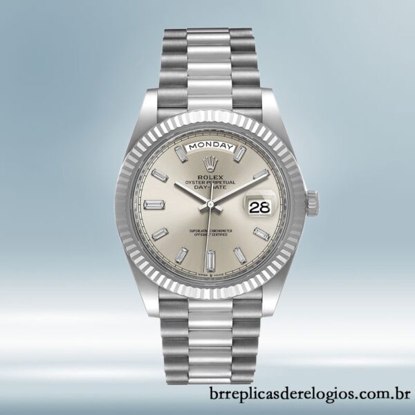 Rolex Day-Date m228236-0002 40mm masculino Tom prata pulseira do presidente - Imagem 2