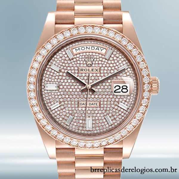Rolex Day-Date m228345rbr-0002 masculino 40mm Mostrador Pavimentado em Diamante