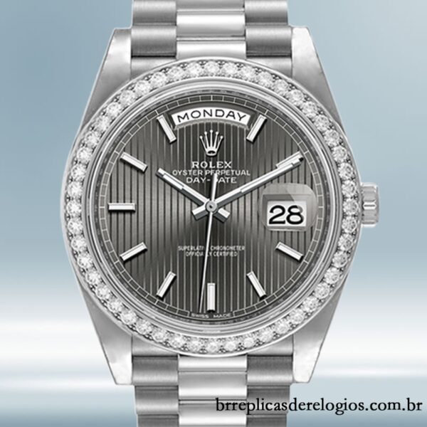Rolex Day-Date 40mm 228349RBR-0008 masculino Tom prata Mostrador de ródio escuro