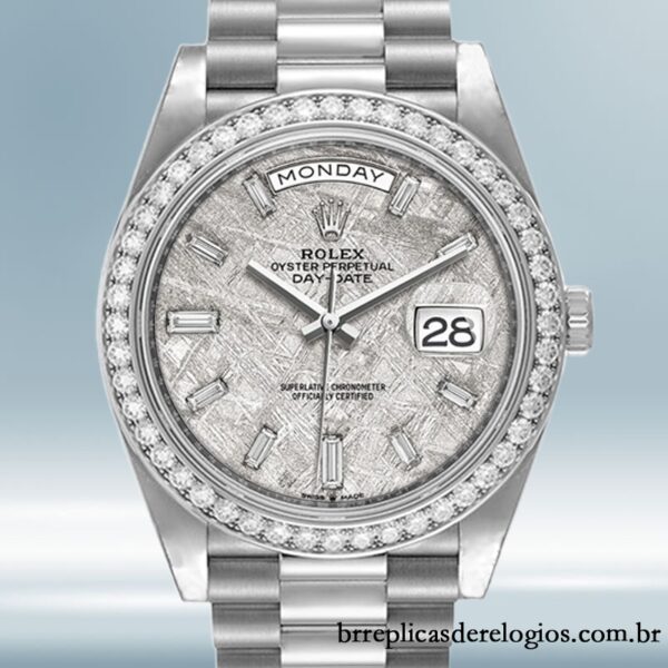 Rolex Day-Date masculino 40mm m228349rbr-0040 Tom prata pulseira do presidente