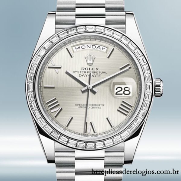 Rolex Day-Date 40mm m228396tbr-0025 masculino Mostrador Prateado