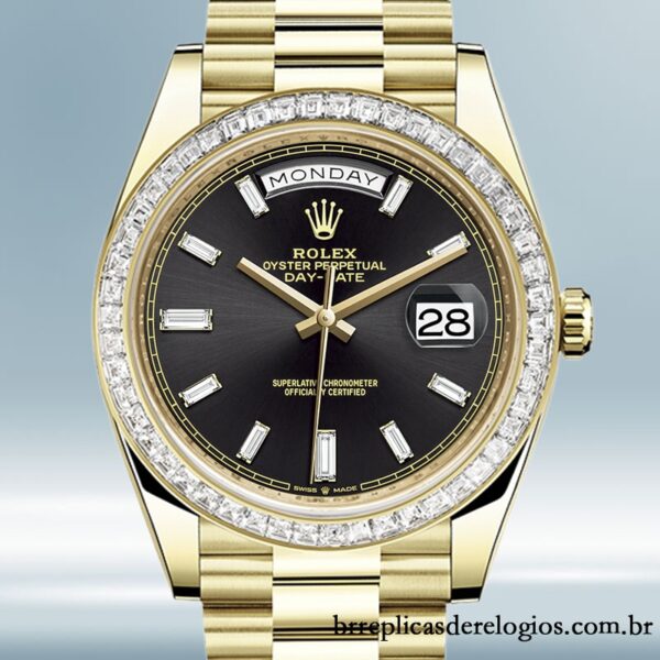Rolex Day-Date 40mm masculino m228398tbr-0001 mostrador preto Tom de ouro