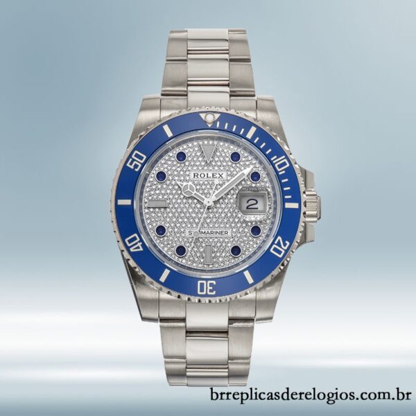 Rolex Submariner 116610 40mm masculino Mostrador Pavimentado em Diamante Tom prata - Imagem 2