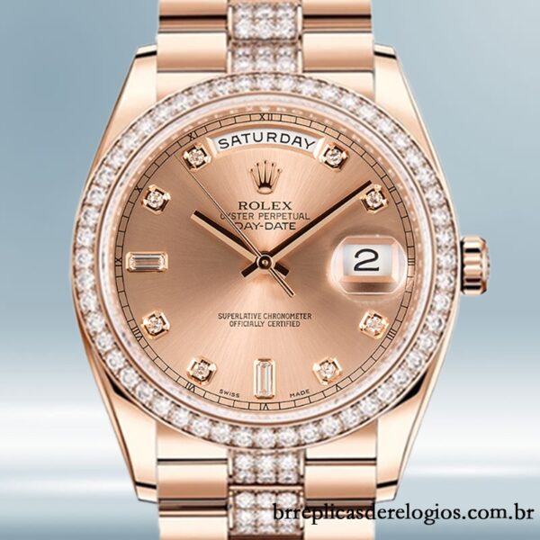 Rolex Day-Date 36mm masculino 128345 Mostrador de ouro rosa pulseira do presidente